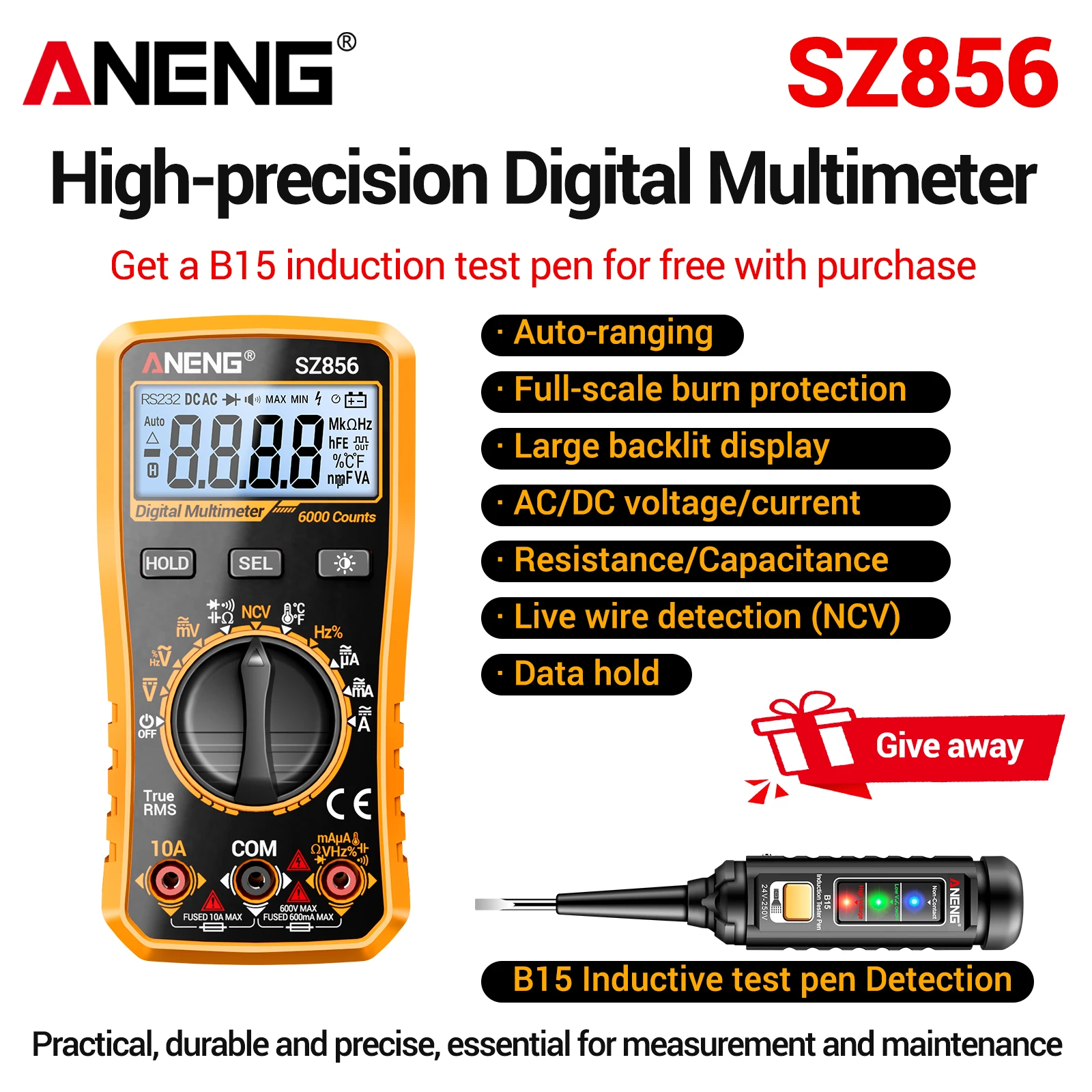 Diy Electronics Gifts - Multimètre intelligent ANENG SZ856 pour électricien,